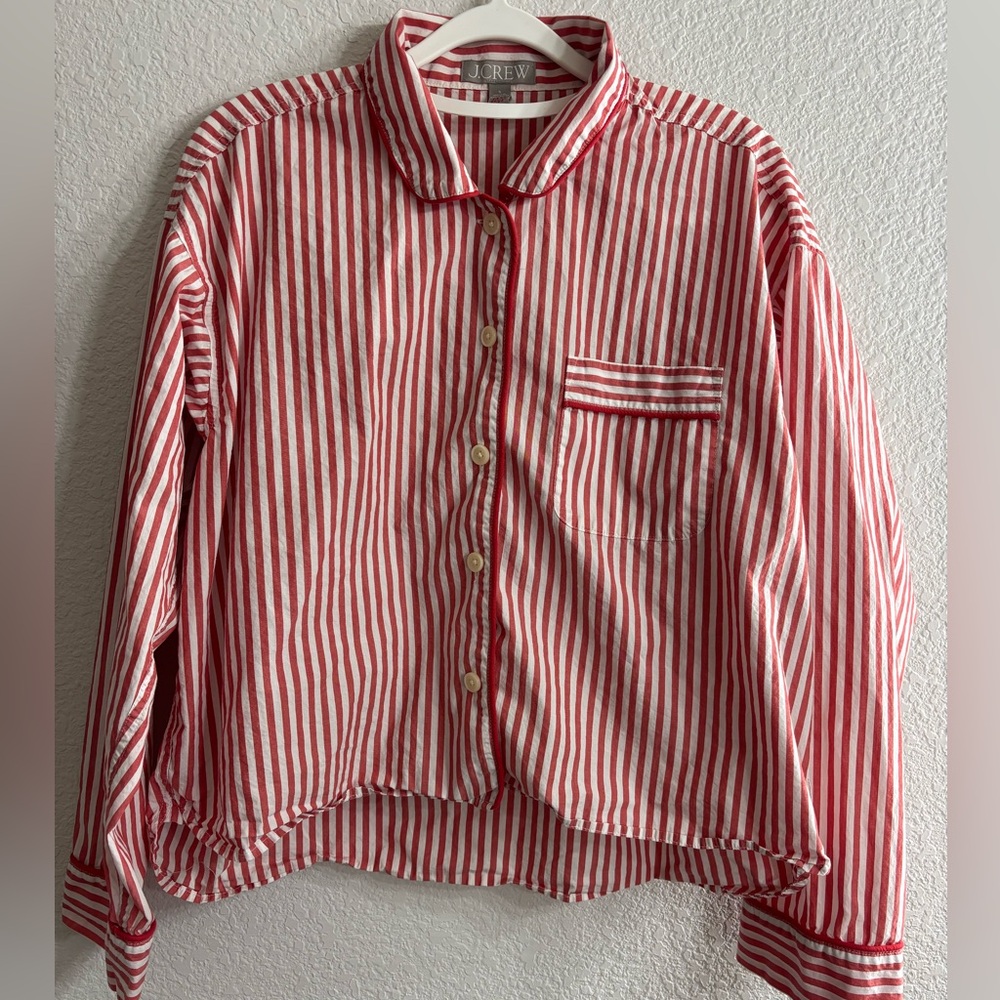 J. Crew Red and White Striped Cropped Pajama Casual Button-Up Top Woman Small S